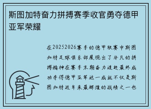 斯图加特奋力拼搏赛季收官勇夺德甲亚军荣耀