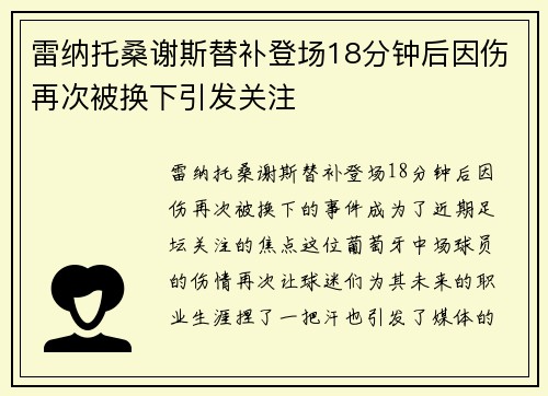 雷纳托桑谢斯替补登场18分钟后因伤再次被换下引发关注
